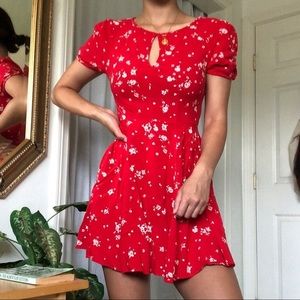Red urban outfitters floral flare key hole dress